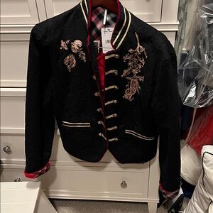 Free People Black and Red Embroidered Jacket